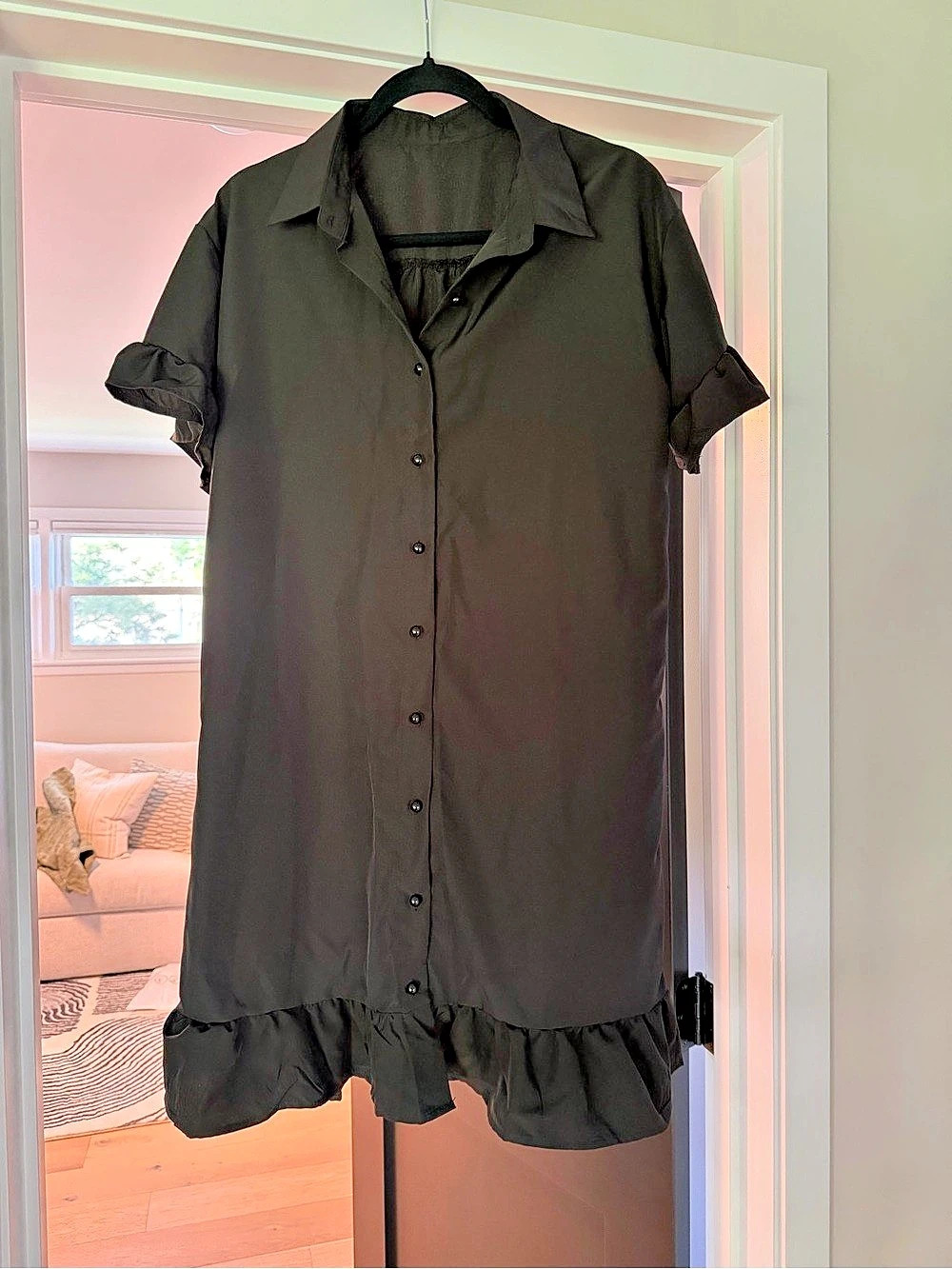 Black Ruffle Hem Shirt Dress Like New